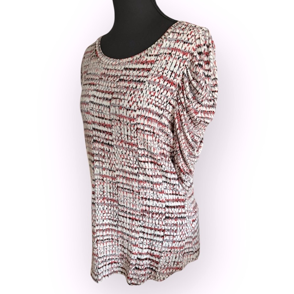 Liverpool Red Black White Ruched Short Sleeve Fitted Top Women’s Size XS